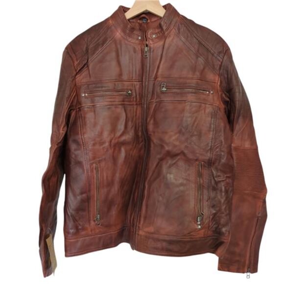 Superior Leather Garment Cafe Racer Distressed Leather Motorcycle Jacket Men's L - Picture 2 of 9